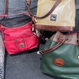 Lot of 3 Dooney & Bourke Green, Red and Tan Leather Shoulder Bags Trio Projects